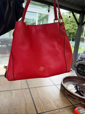 Coach Red Pebbled Leather Shoulder Bag with Gold Hardware